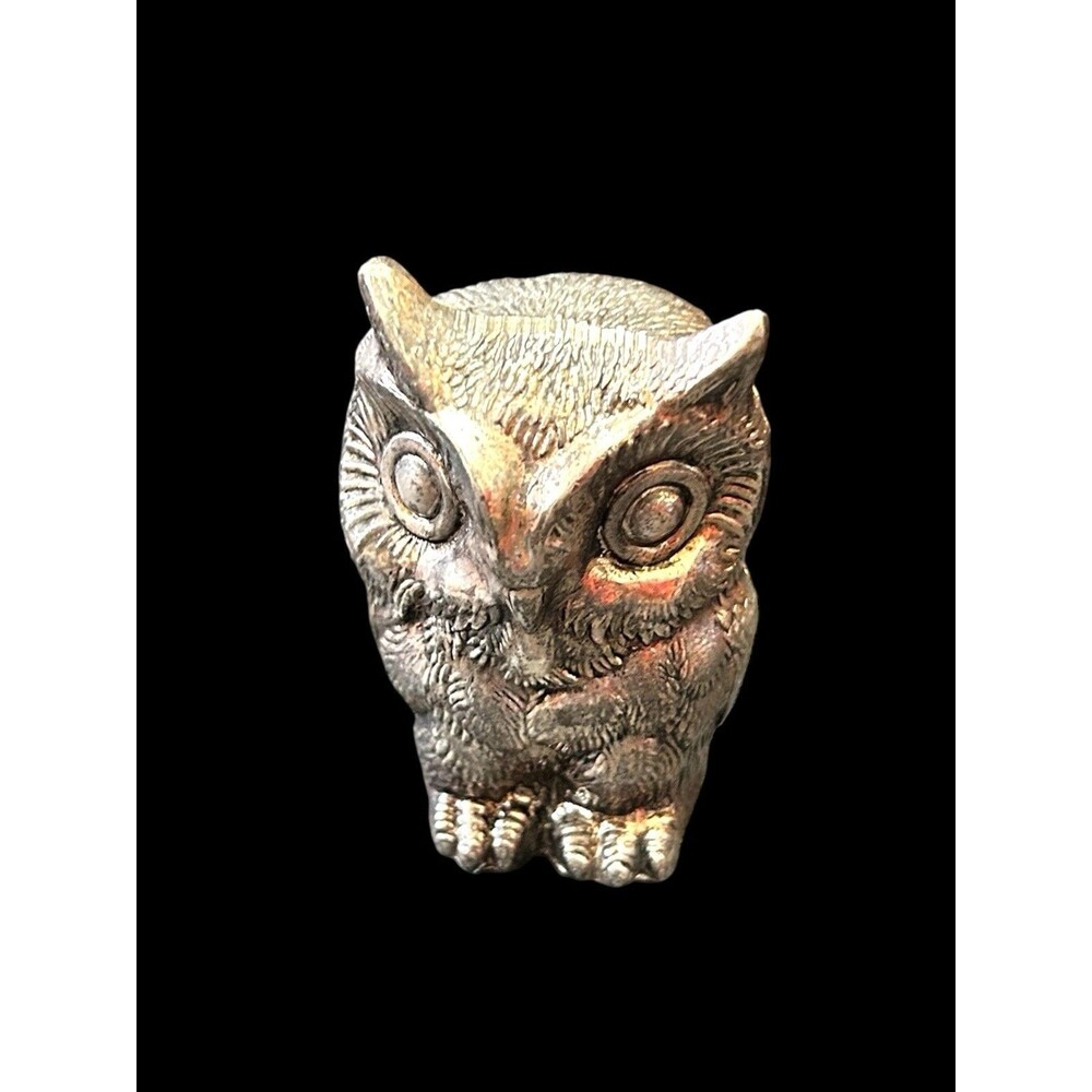 Vintage Metal Owl Figurine Bird Paperweight Great Patina 4" Tall Japan